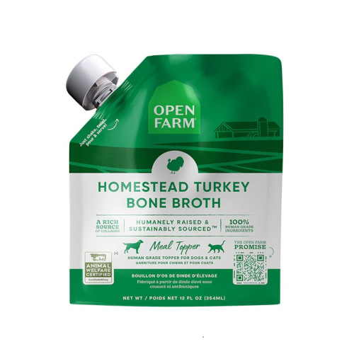 (EXP: 20/12月/2026) OPEN FARM 354ml Homestead Turkey Bone Broth 美國貓狗濕糧 {湯包-綠} 火雞鮮熬骨湯 12fl.oz 新包裝 
